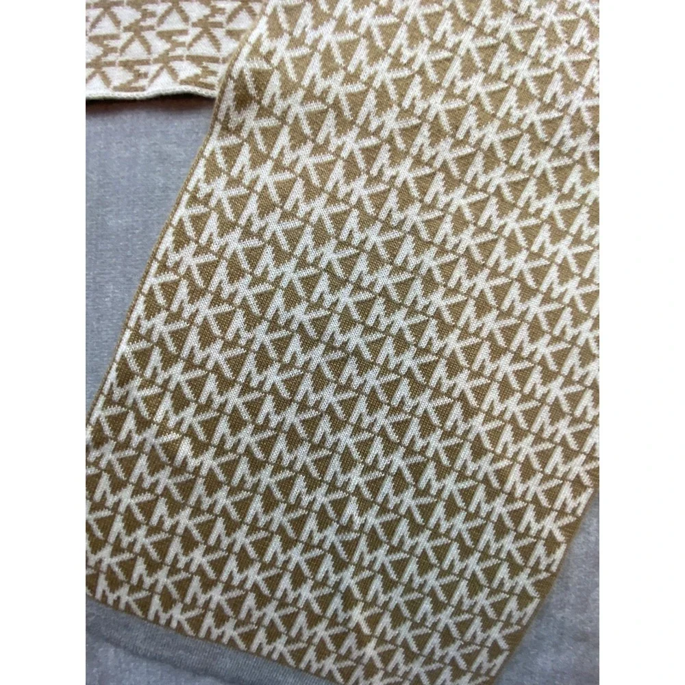 Michael Kors MK Monogram Logo Knit Scarf Camel Cream Tan Designer Winter Wrap